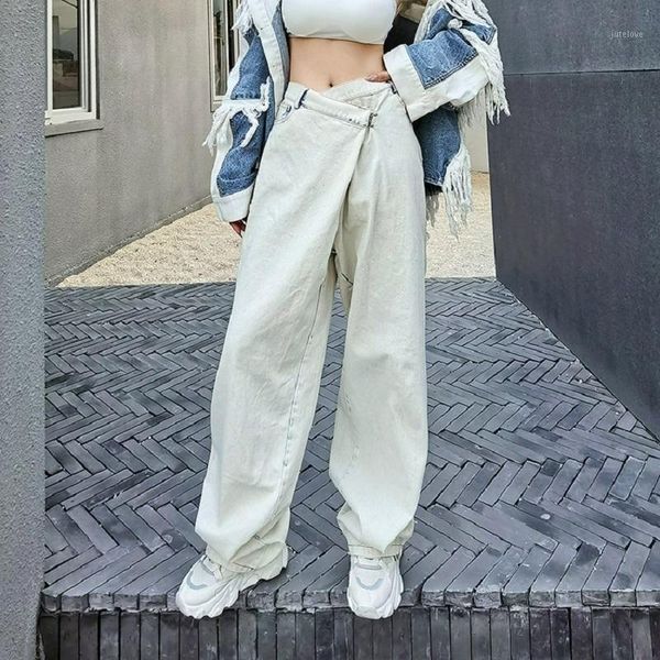 

harajuku loose boyfriend casual denim jeans wide leg stylish straight pants moto biker women white washed long trousers1, Blue