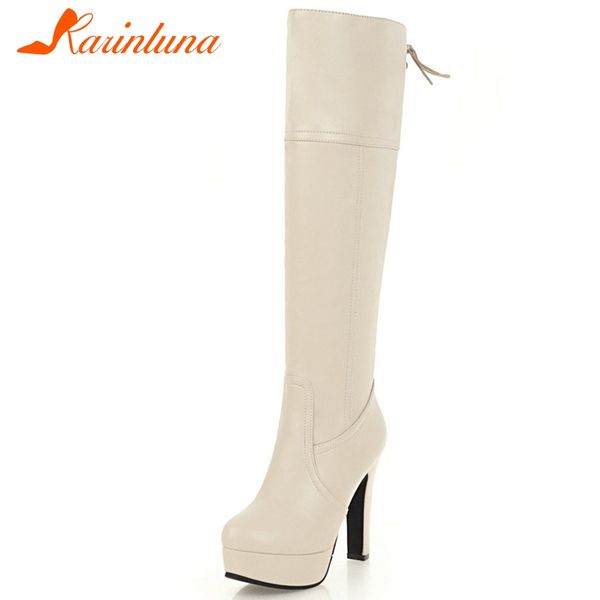 

karin большого размер 33-45 дамы осень elegant сапоги платформа толстых высоких каблуков твердого узелок женщина сапоги колено high женская, Black