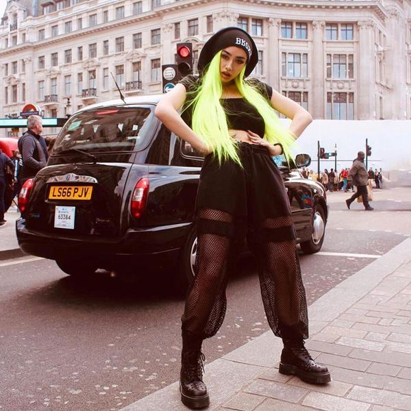 

new autumn female dress hollow-out stitching high-waist leisure pants1, Black;white