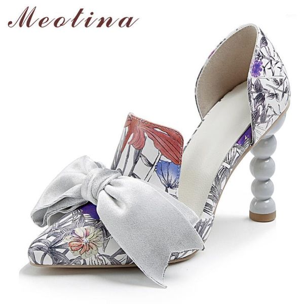 

meotina bow real leather super high heel pumps women shoes pointed toe strange style heels two-piece footwear lady autumn 431, Black