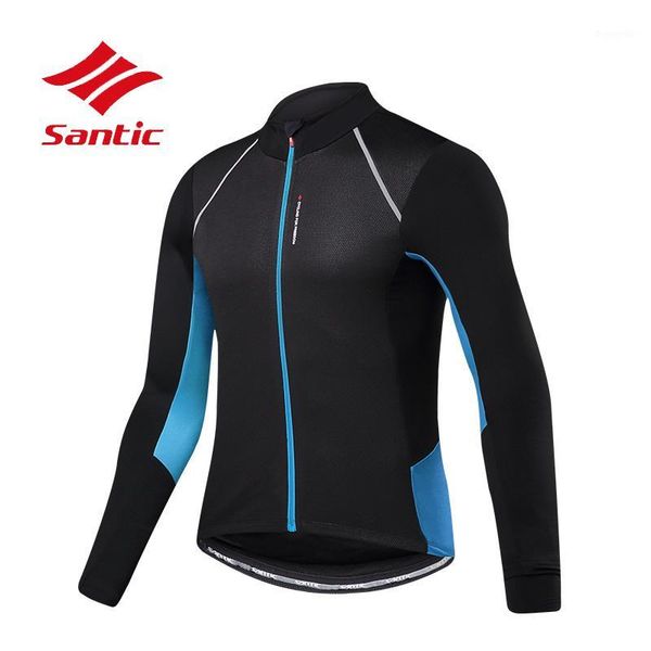 

santic winter men thermal fleece windproof long-sleeved cycling jacket breathable mountain road coat outdoor sport clothing1, Black;red