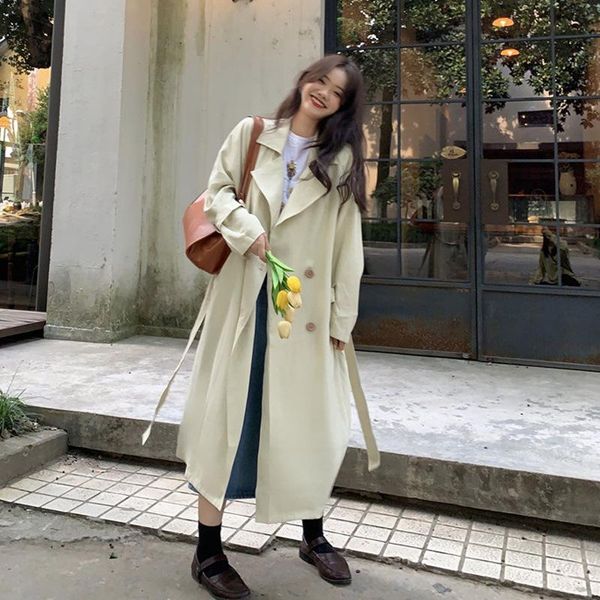 

women's russian style ladies loose trench coat 2021 new korean long outercoat d879, Tan;black