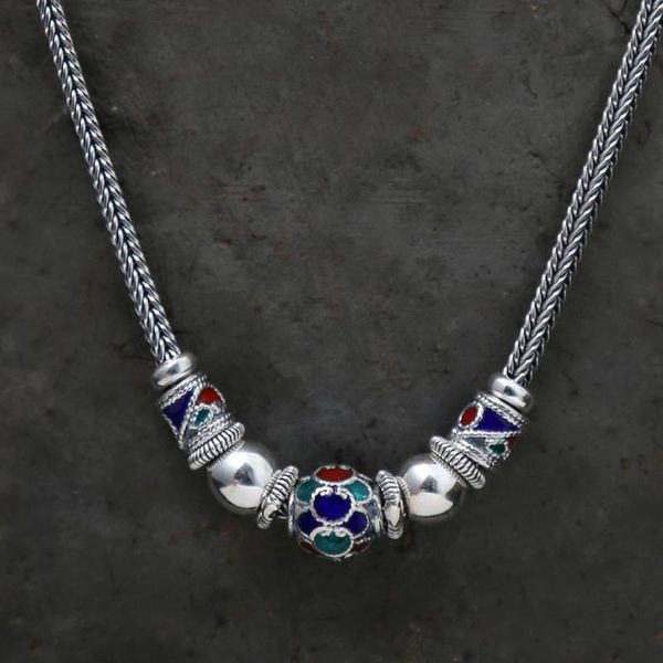 

lko новые приходят s925 реального серебра красочные эмаль бусы ожерелье для вас мужчины и женщины бесплатной доставкой, Silver