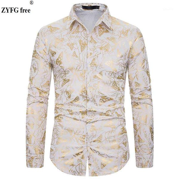 

spring summer men fashion casual shirt mens long sleeve shirts butterfly print turn-down collar shirt bronzing print design 1, White;black