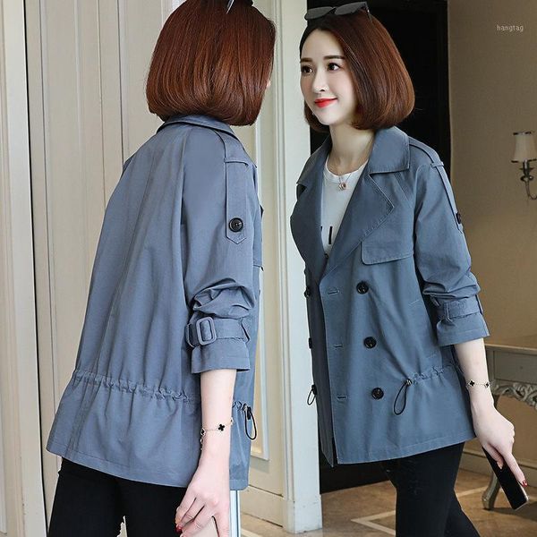 

double-breasted trench coat women 2020 spring new korean loose fashion british style solid suit cllar short windbreaker r2791, Tan;black