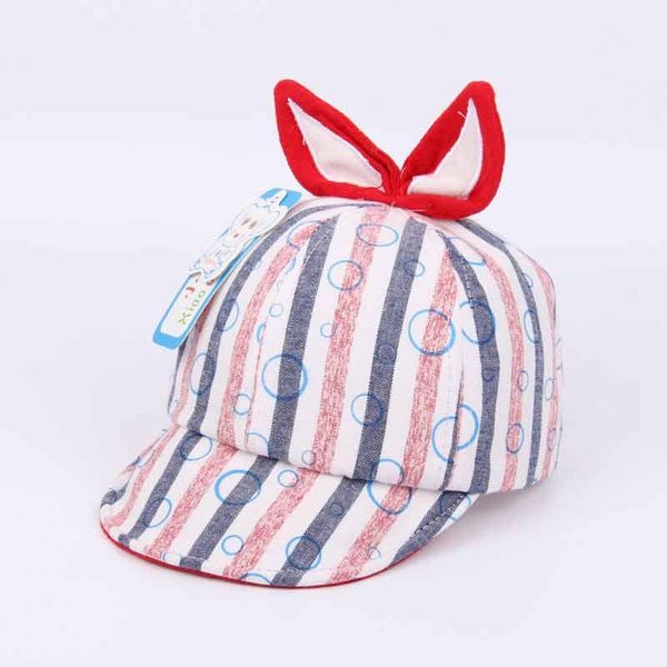 

summer new cute baby stripe circle hats kids girls rabbit ears baseball cap sunhat size 48-51cm wmtzgk, Black;white