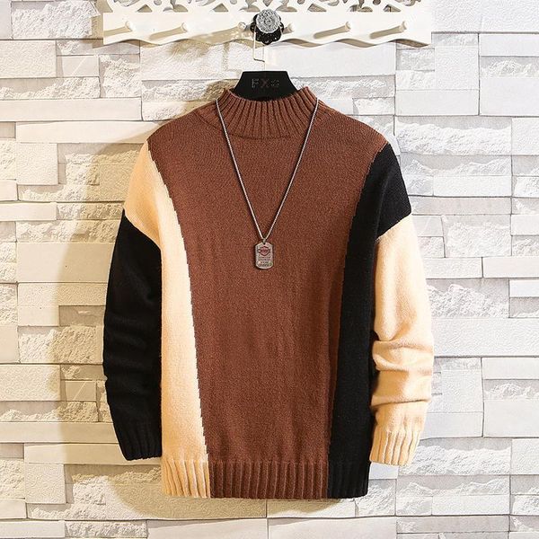 

2021 new knit sweaters korea men's pathckwork long sleeves autumn spring pullover knitted o-neck plus oversize 5xl 6xl 7xl1, White;black