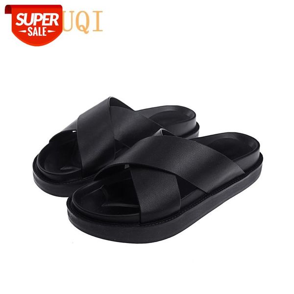 

aiyuqi women's slippers summer 2020 new flat rome shoes women korean cross thick bottom open toe women sandals #e42p, Black