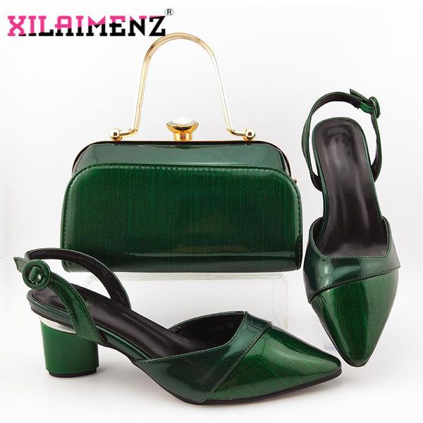 

latest 2021 italian design african shoes and bag set pointed toe nigerian royal paty matching shoes and bag in green color, Black