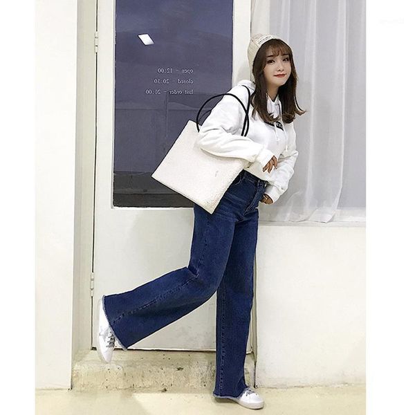 

women's jeans the south korean version of plus-size women's thick stretch loose high waist wide leg pants1, Blue