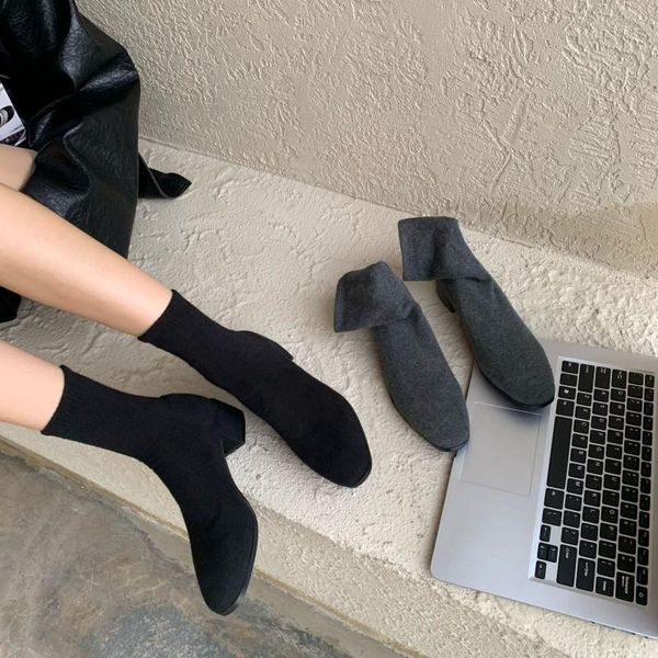 

round toe boots women new 2020 women's shoes autumn low heels booties luxury designer booties ladies mid-calf rubber mid, Black