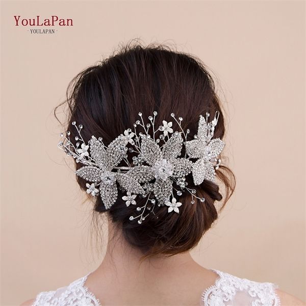 

youlapan luxury crystal tiara crown bride jewelry handmade hair vine wedding flower headband hp252 y200409, Slivery;golden