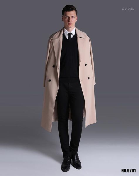 

s-6xl super long trench coat male 2020 new european and american long sleeves large size men loose outwear 1, Tan;black