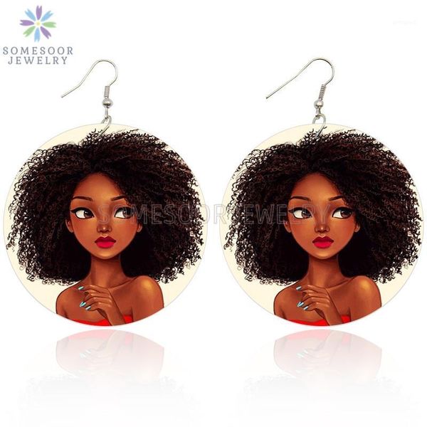 

dangle & chandelier somesoor printed black cute girl curly hair africa wood drop earrings afro artstic paint wooden jewelry for women gifts1, Silver