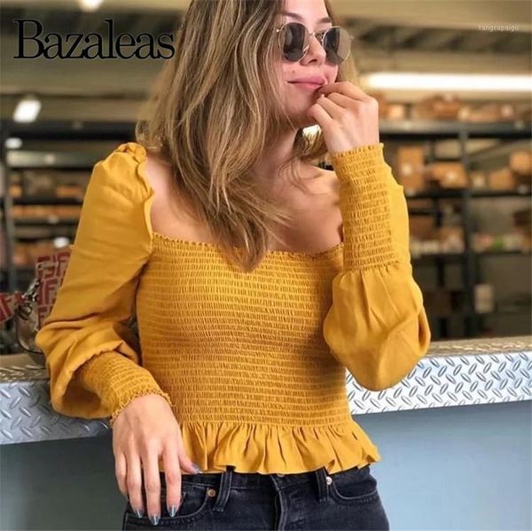 

square collar blusa feminina 2019 elastic blusas chic women and blouse ruffles slim women blouse casual1, White