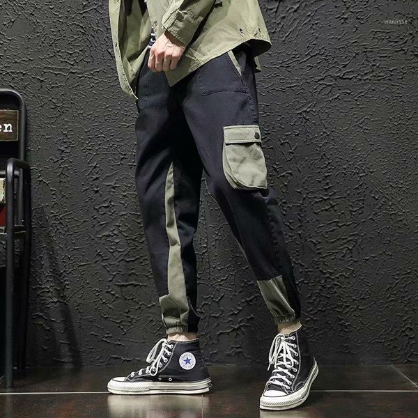 

new men's side pockets cargo harem pants 2021 hip hop casual male tatical joggers trousers fashion casual streetwear pants1, Black