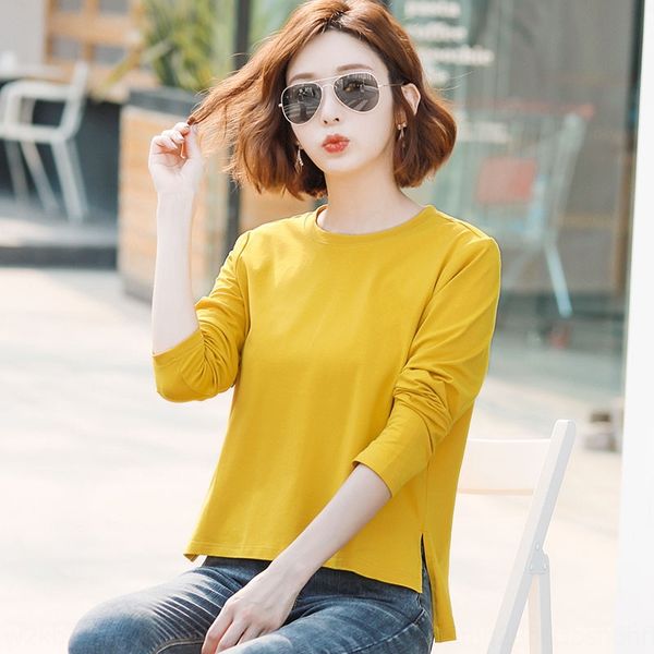 

new autumn 2020 long sleeve t-shirt for women solid color korean version loose and versatile student t-shirt opcoatwith short fr, White
