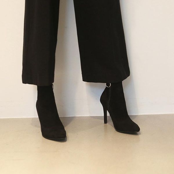 

autumn winter women's high heels ankle boots 6cm/8cm fashion woman shoes pointed stiletto black size33-42 black brown