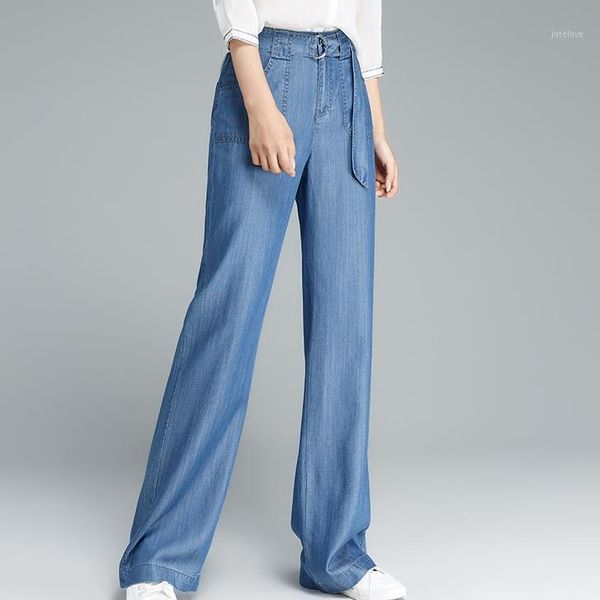 

new tencel jeans women loose wide leg jeans blue stonewashed soft straight long leisure plus size 26-321