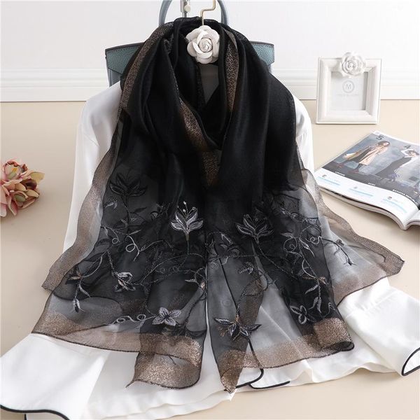 

2020 scarves new female floral embroidery silk wool lady foulard women pashmina bandana winter scarf shawl and wraps bbytdz bdehome, Blue;gray