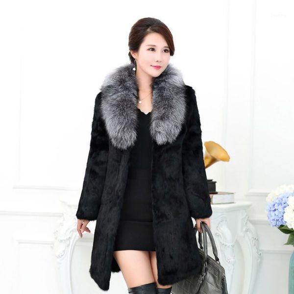 

zhuishu 2021 winter fur collar fur coat female long section women fashion warm coat one size1, Black