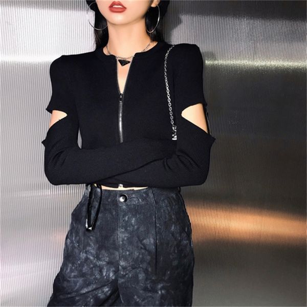 

2021 new novo estilo olhar oco-para fora mangas compridas camisa fundo feminino outono fino de malha cardigan svq1, White;black