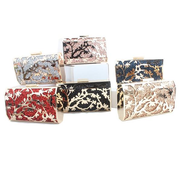 

fashion sequined handbag ladies pu leather party banquet clutch bag purse women shoulder bags hollow flower pattern evening bag