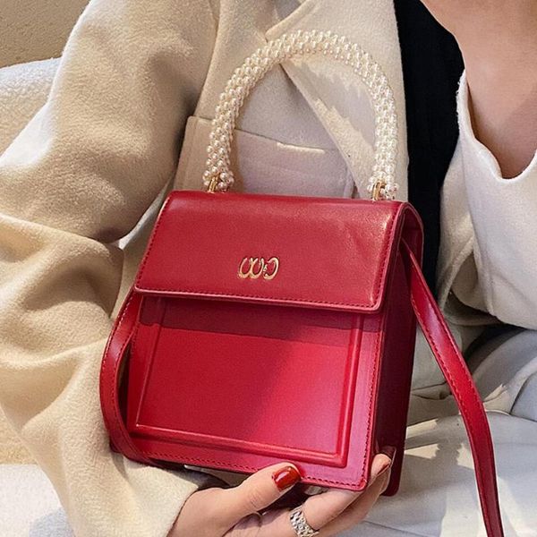 

evening bags pure color totes with pearl handle high-quality pu leather women's designer handbag shoulder messenger ba