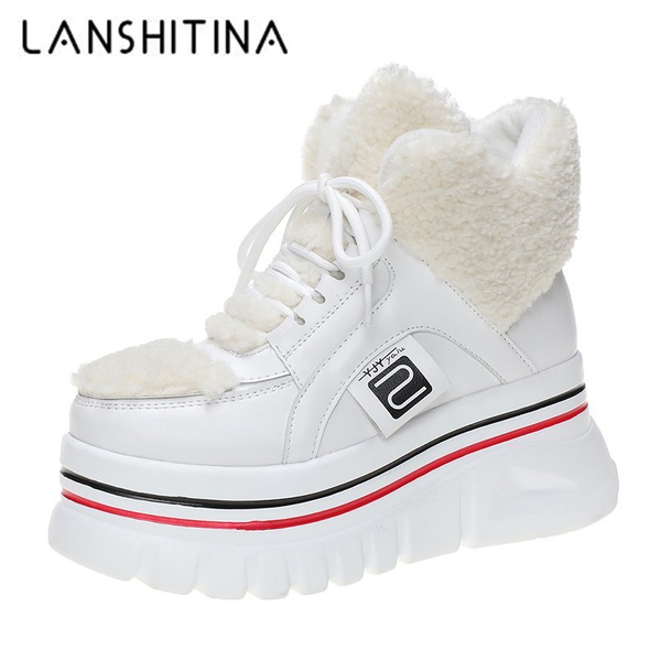 

fashion winter women platform ankle boots wedge heels 7cm booties chunky sneakers cotton female thick plush warm snow boots 2020, Black