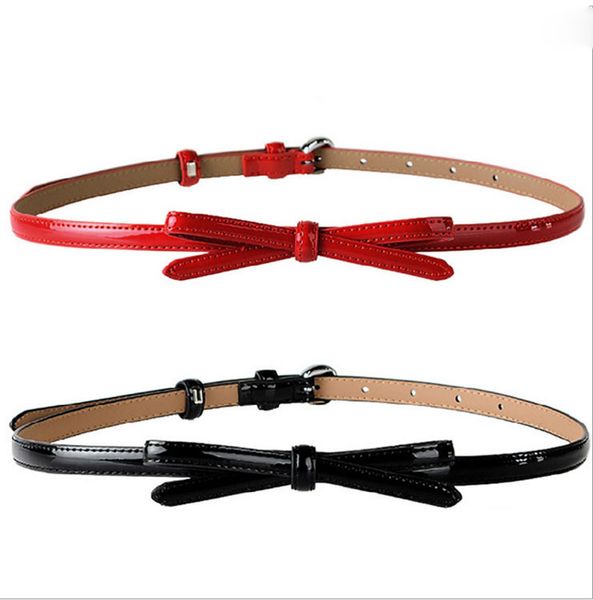 

taobao korean patent leather small bow for women's leisure decoration thin belt slim women's belt, Black;brown