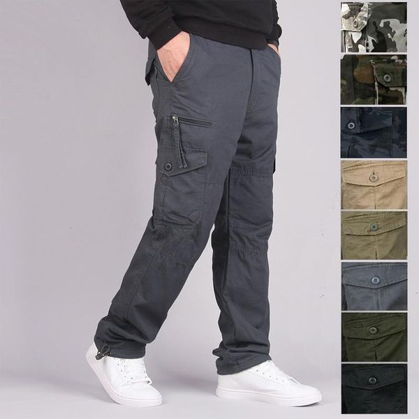 

cargo pants men autumn new style youth casual outdoor pure cotton overalls large size straight loose mens sports trousers, Black