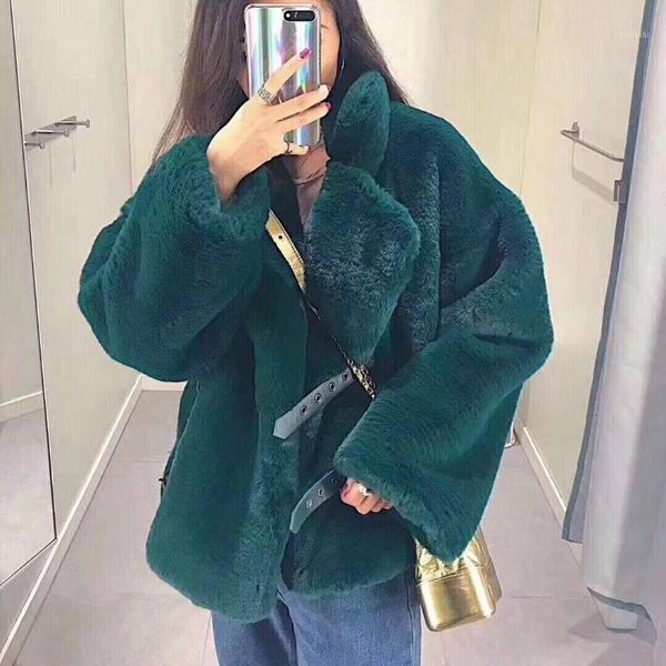 

winter warm lapel plus size medium length solid color fur & faux fur women 2020 casual loose long sleeve women coat yz9341, Black