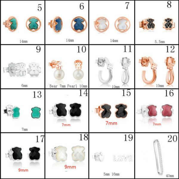 

new 2020 100% 925 sterling silver bear stud earrings classic pierced stud earrings jewelry manufacturers wholesale, Golden;silver