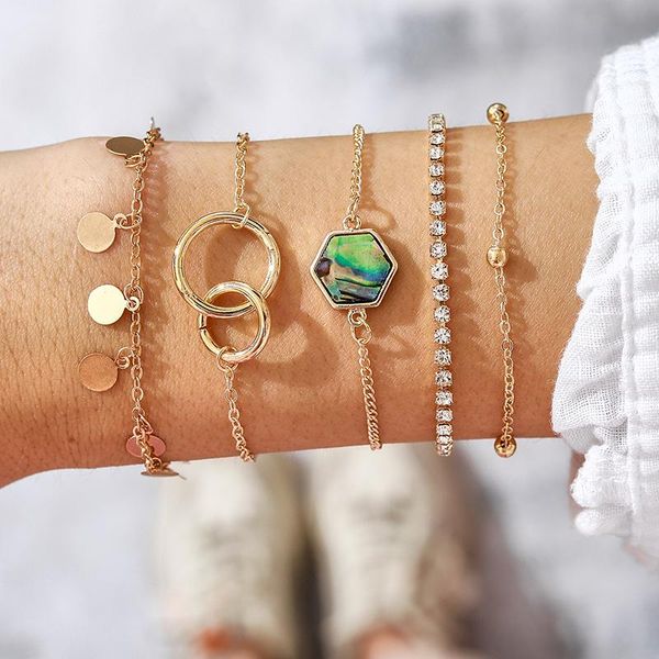 

link, chain 5pcs/set gold double circle sequins bracelets set for women rhinestone tennis crystal chains party jewelry, Black