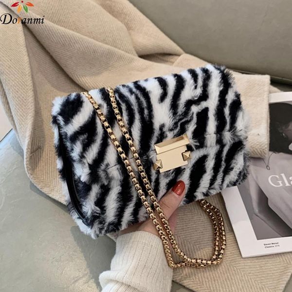 

doranmi autumn fur zebra flap shoulder bags for women 2020 new chain strap square messenger female crossbody bags bolsos bb638