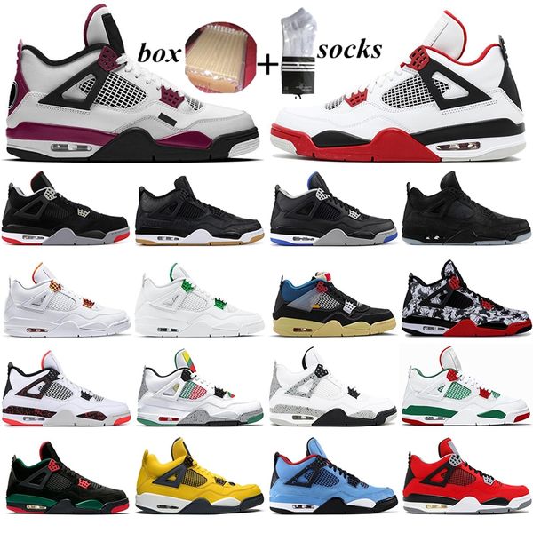 

with box 2021 new 4 4s jumpman men basketball shoes sail metallic purple basketball sneakers black cat royalty bred fire red trainers 36-47, White;red
