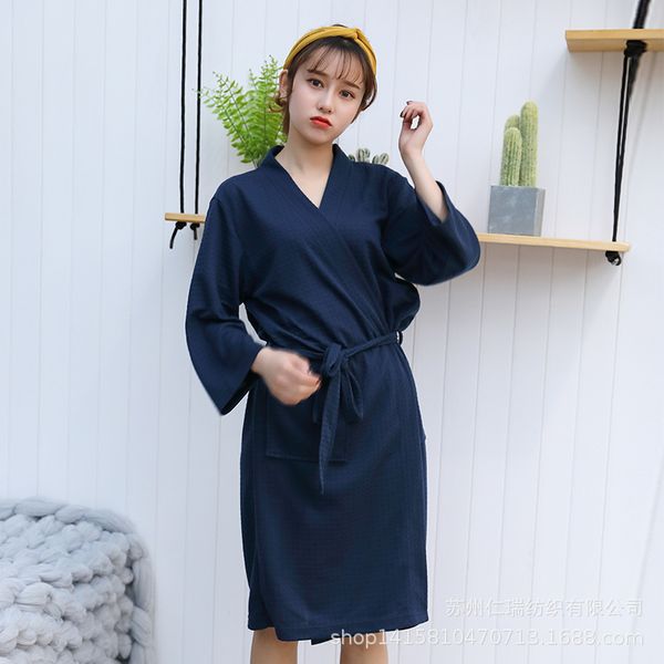 

2021 new bathrobe women's spring summer nightgown female kimono v neck long sleeve with sashes solid peignoir ladies sleepwear ae67, Black;red