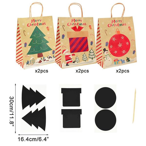 

6шт kraft paper merry christmas gift сумки xmas tree candy box новый год детские подарки упаковка мешок рождественские украшения для домашне
