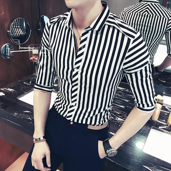 

fashion men slim fit long sleeve muscle shirt casual trendy vertical striped shirt streetwear men clothing plus size xxxxxl1, White;black