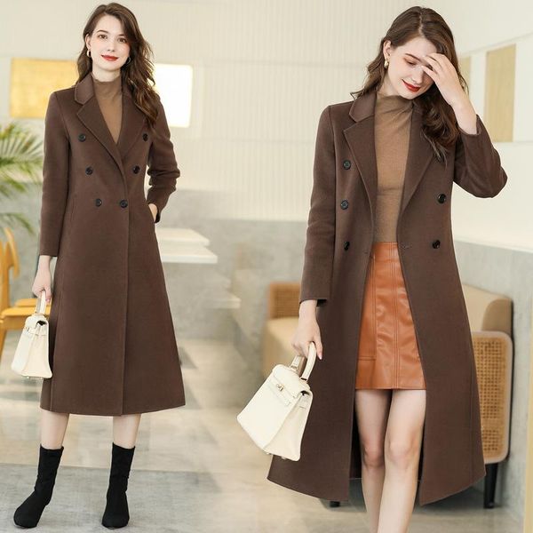 

women's wool & blends 2021 mid winter double side cashmere pocket coat, Black