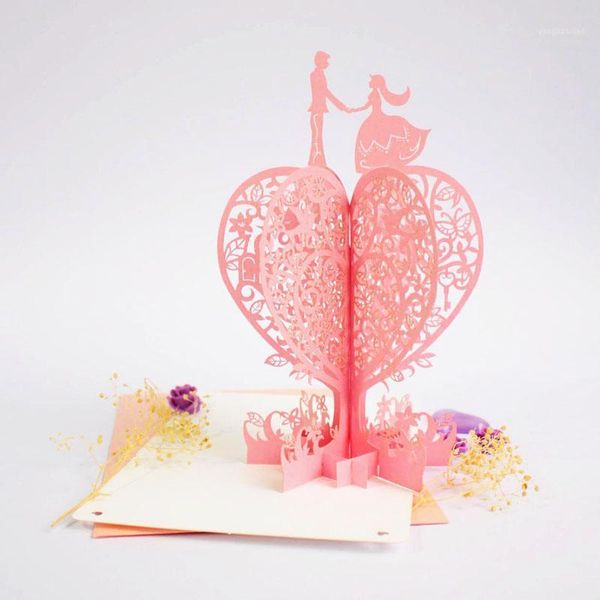 

greeting cards 3d laser cut handmade love heart peach tree paper invitation postcard valentine's day wedding party creative gift1