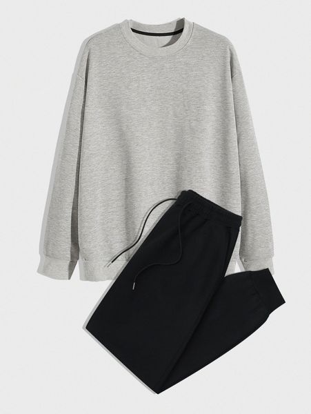 

romwe guys solid pullover & sweatpants set 99ky#, Gray