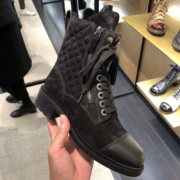 

luxury design winter boots women black suede leather ankle boots warm shoes woman 2021 cross-tied botas mujer brand knight