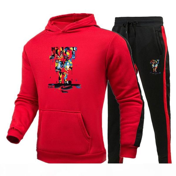 

colorful printing men hoodies set fashion 2020 autumn brand casual tracksuit mens set sports two piece patchwork hoodie pant male suit, Gray