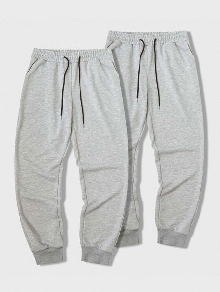 

men 2pcs drawstring waist sweatpants n5bv#, Black