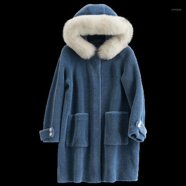 

autumn winter coat women clothes 2020 streetwear fur hooded real fur coat korean vintage wool jacket sheep shearling zt33351, Black