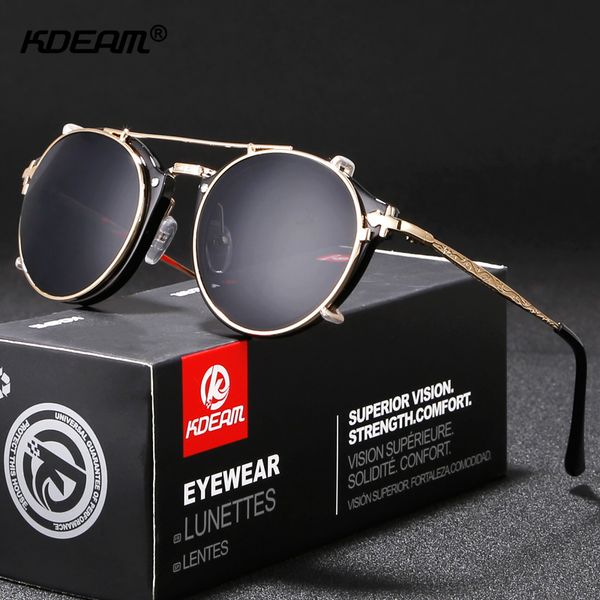 

kdeam steampunk clip on sunglasses men round sun glasses women baroque carved legs all-matching size with box t200103, White;black