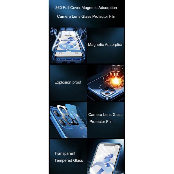 

360 magnetic adsorption metal case for iphone 12 mini 12 11 pro xr x xs max double sided glass cover cam bbyjii