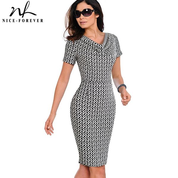

nice-forever women vintage wear to work elegant vestidos business party bodycon sheath office ruffle female dress b452 201204, Black;pink