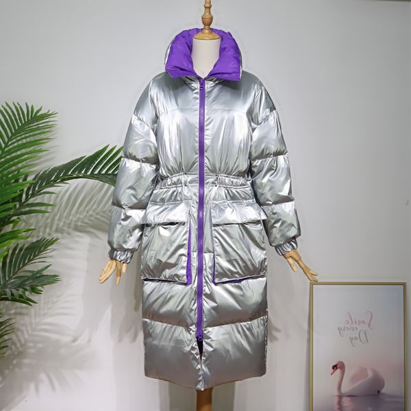 

women's long hair winter coat, white duck feather paka, erect neck, zipper pocket, warm for women in 2019